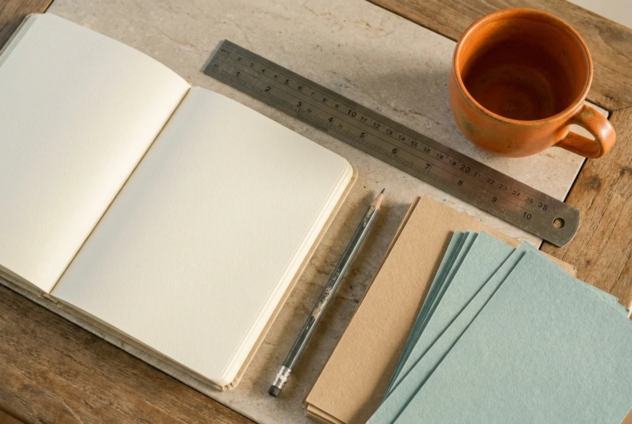 AI-generated editorial photograph of campaign planning stationery